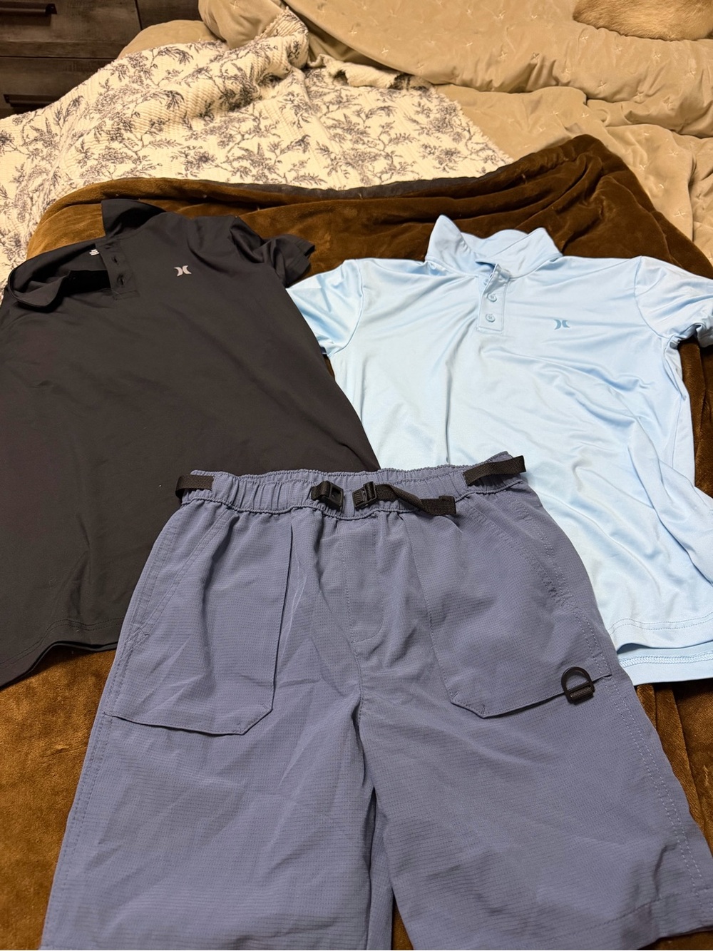 Hurley Boys Black & Light Blue Polo Tops with Navy Hybrid Shorts